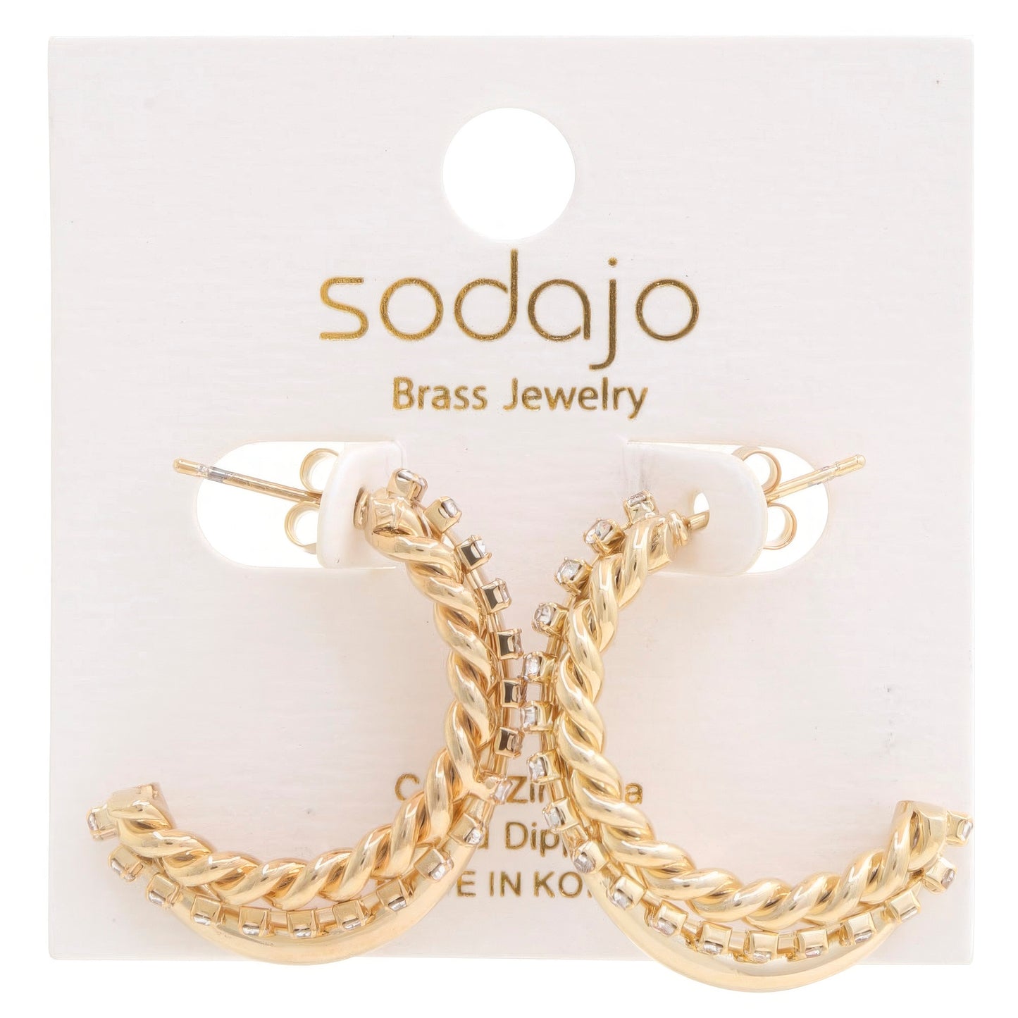 Rope Rhinestone Open Hoop Gold Dipped Earring JoySkyBoutique