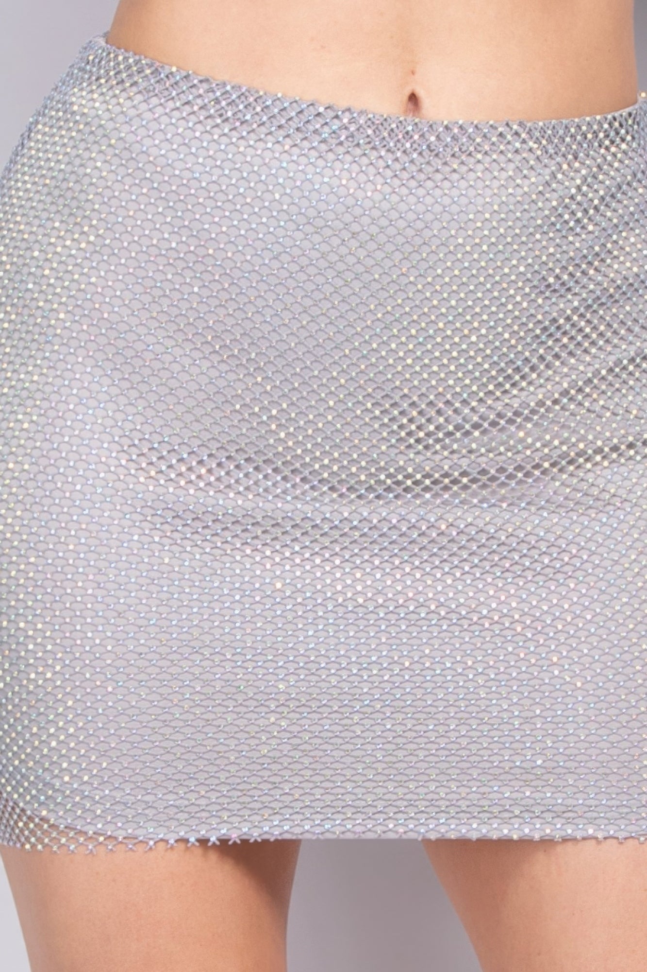 Mid-rise Rhinestone Fishnet Mini Skirt JoySkyBoutique