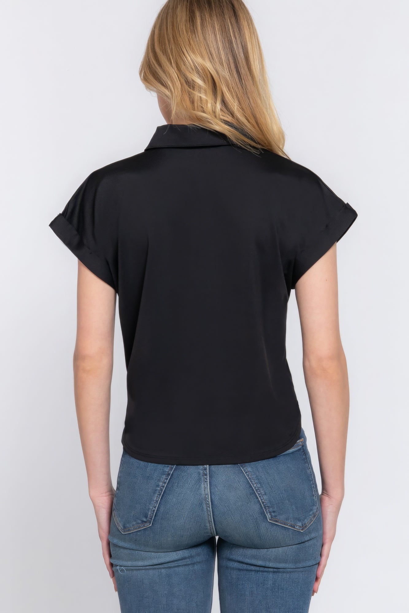 Short Slv Front Tie Stretch Ity Top JoySkyBoutique