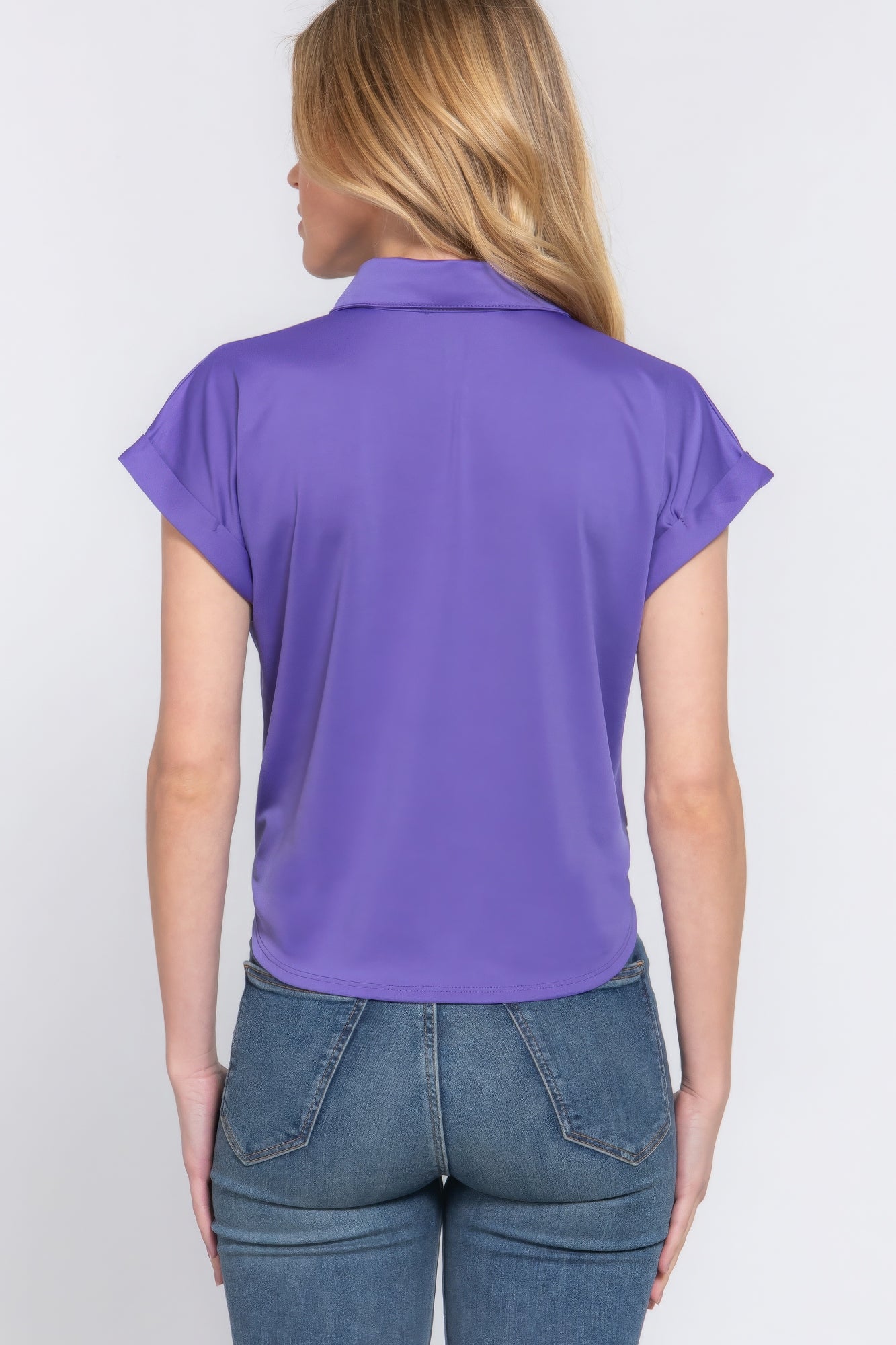 Short Slv Front Tie Stretch Ity Top JoySkyBoutique