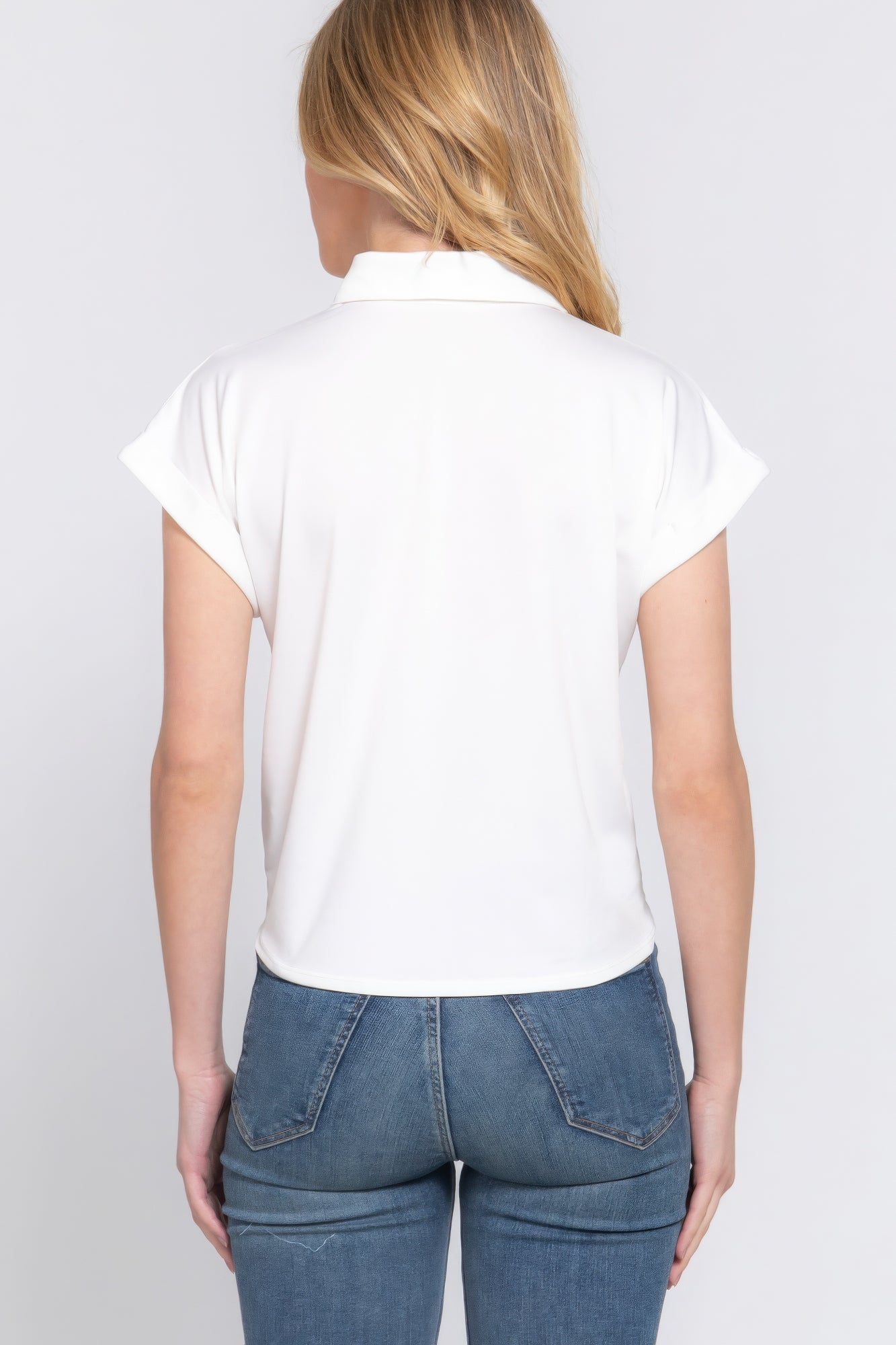 Short Slv Front Tie Stretch Ity Top JoySkyBoutique