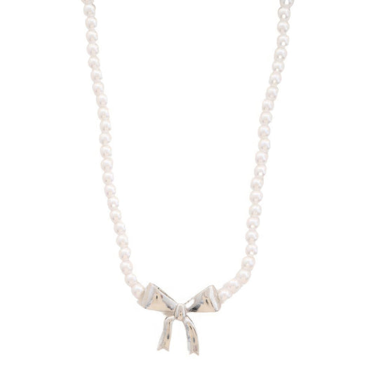 Pearl Ribbon Bow Pendant Necklace JoySkyBoutique