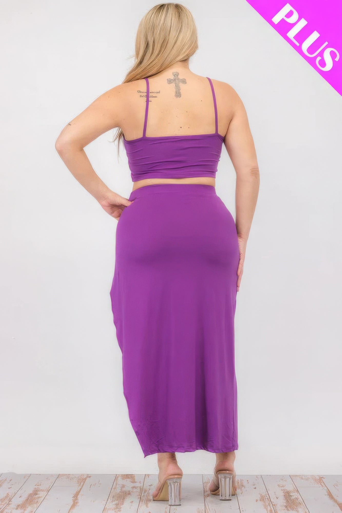 Plus Size Crop Cami & Split Thigh Maxi Skirt Set JoySkyBoutique