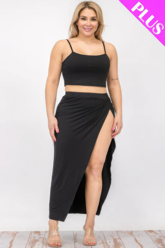 Plus Size Crop Cami & Split Thigh Maxi Skirt Set JoySkyBoutique
