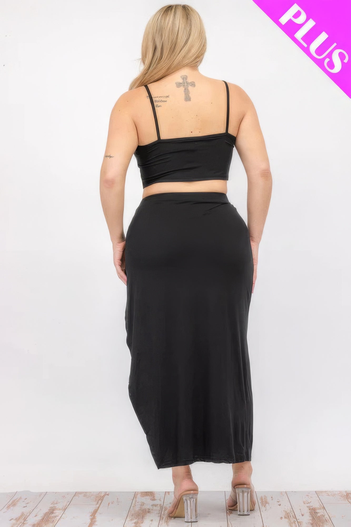 Plus Size Crop Cami & Split Thigh Maxi Skirt Set JoySkyBoutique