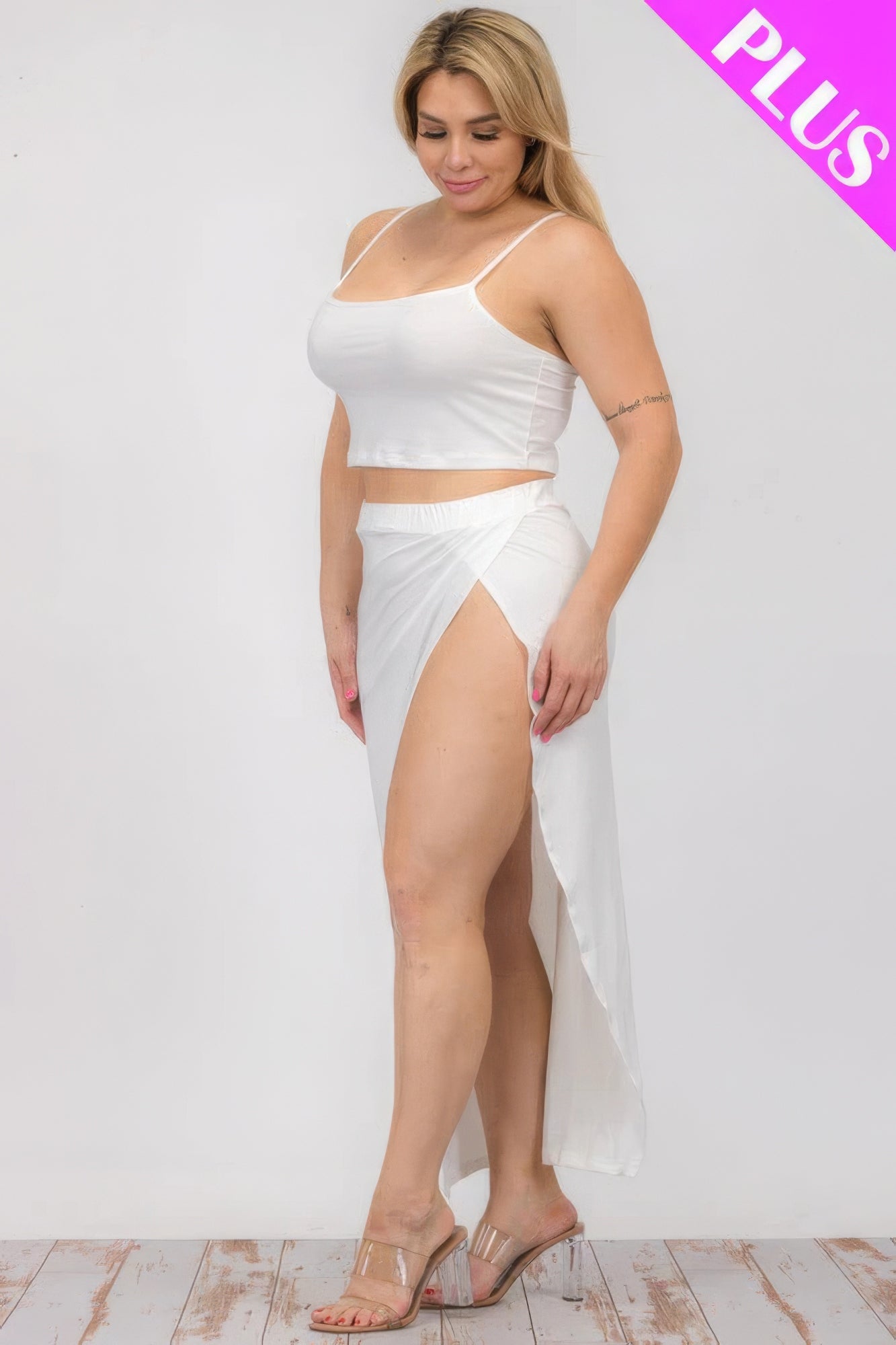 Plus Size Crop Cami & Split Thigh Maxi Skirt Set JoySkyBoutique