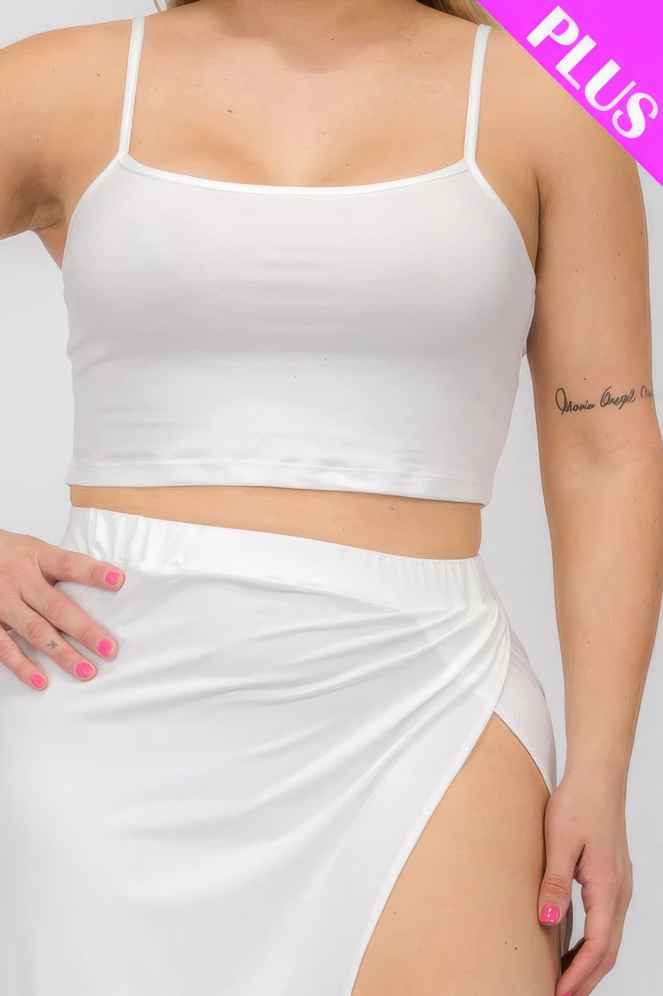 Plus Size Crop Cami & Split Thigh Maxi Skirt Set JoySkyBoutique