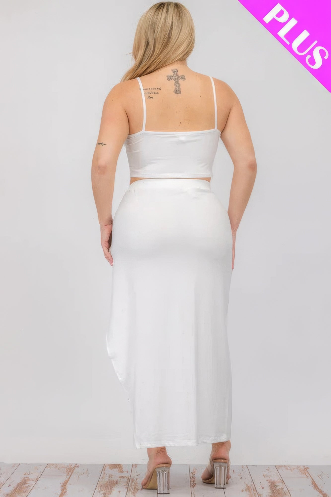 Plus Size Crop Cami & Split Thigh Maxi Skirt Set JoySkyBoutique