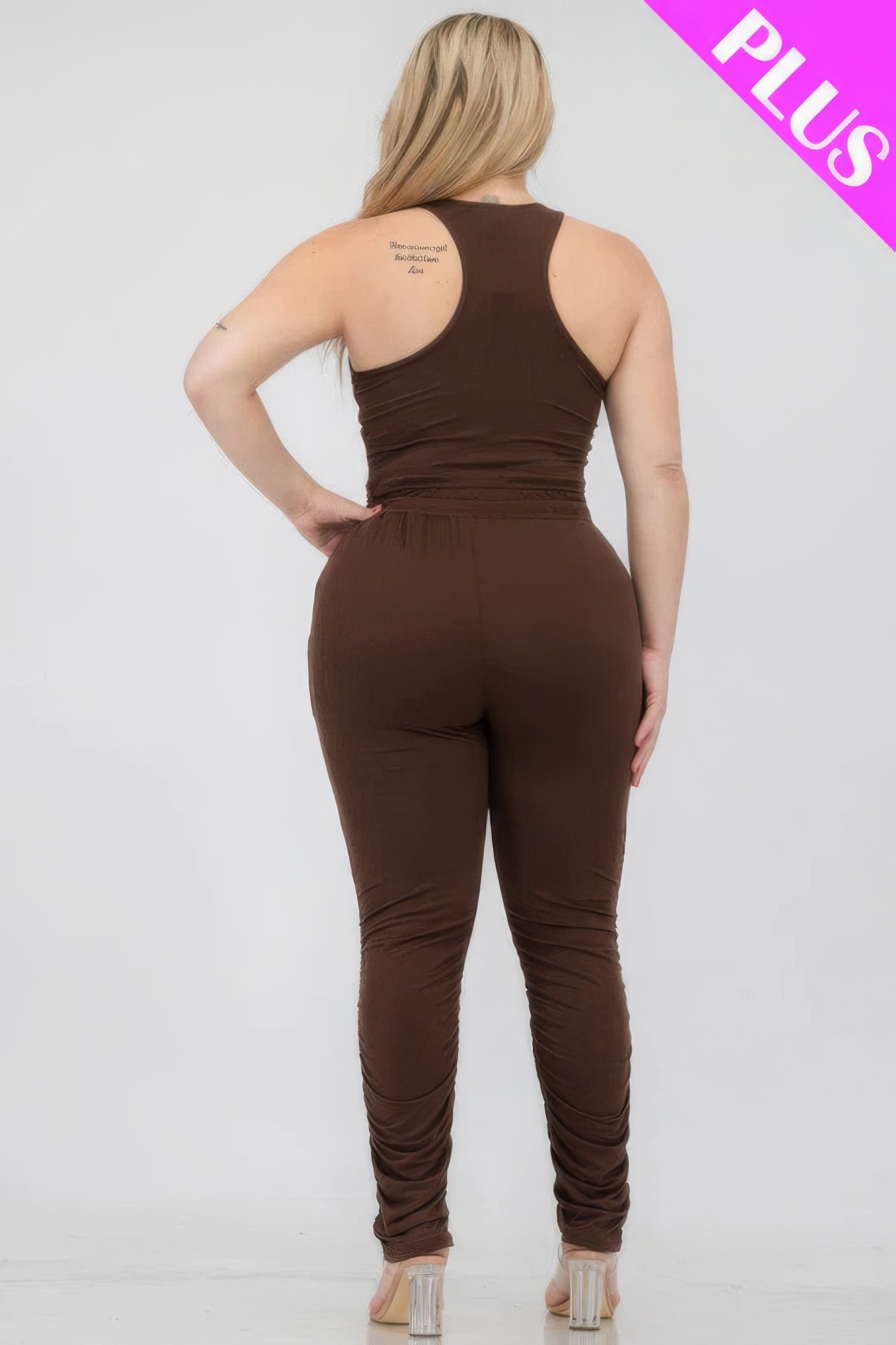 Plus Size Crop Tank Top & Ruched Pants Set JoySkyBoutique