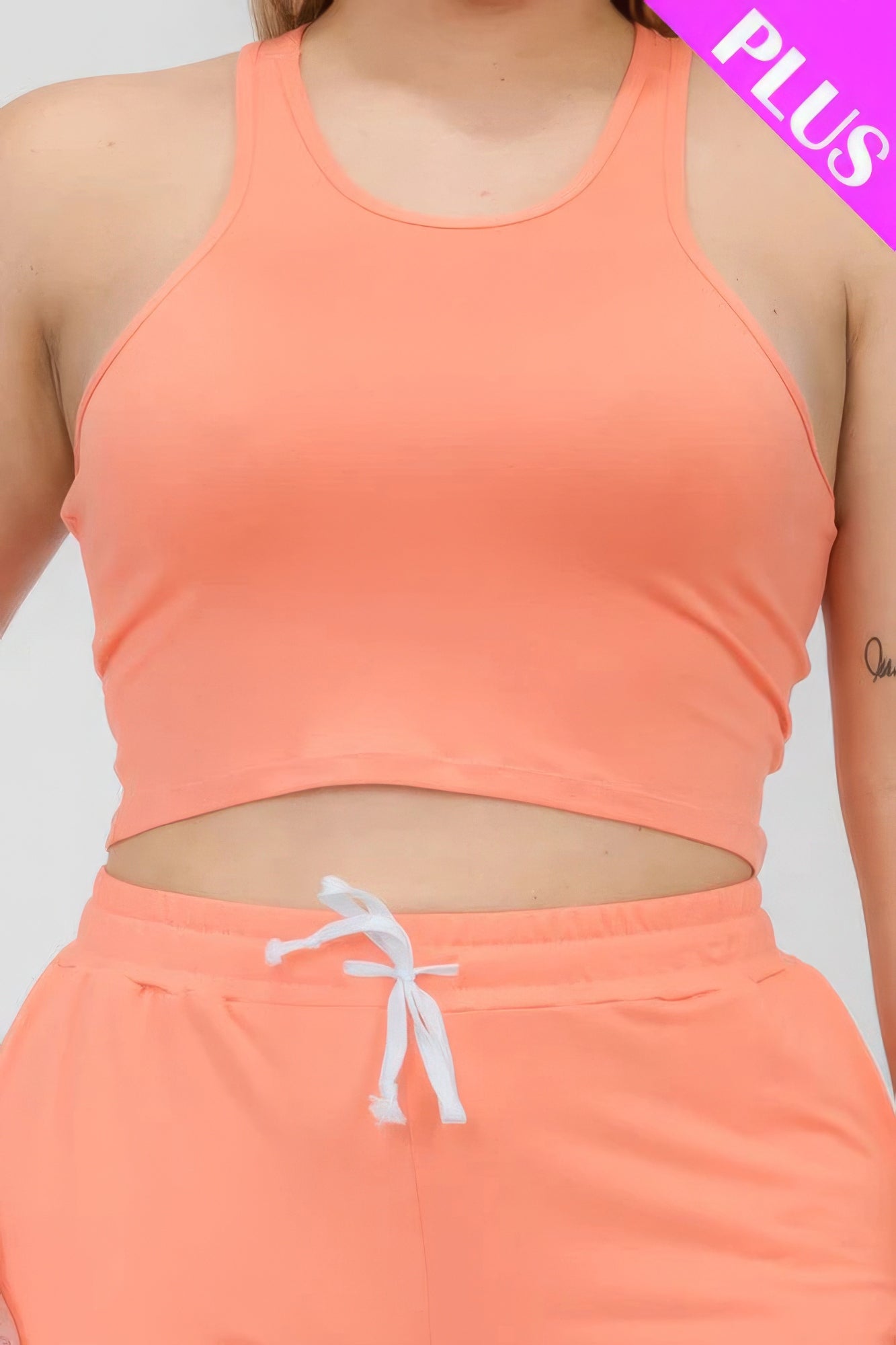 Plus Size Crop Tank Top & Ruched Pants Set JoySkyBoutique