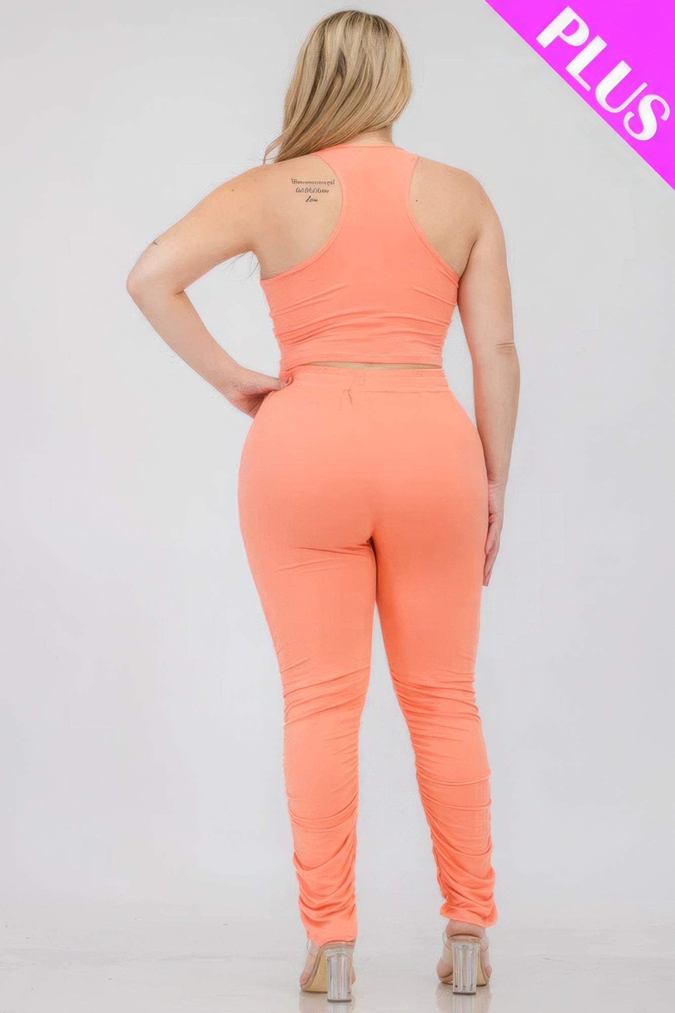 Plus Size Crop Tank Top & Ruched Pants Set JoySkyBoutique