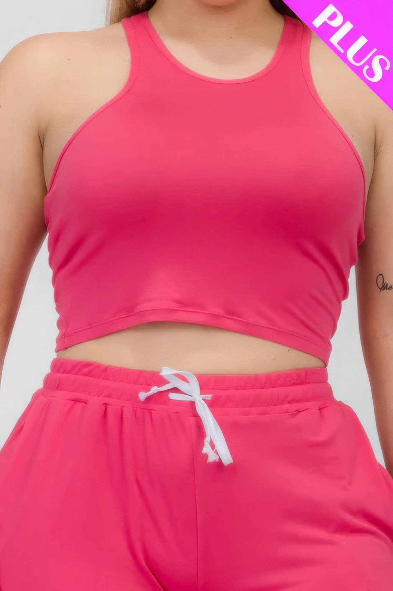 Plus Size Crop Tank Top & Ruched Pants Set JoySkyBoutique