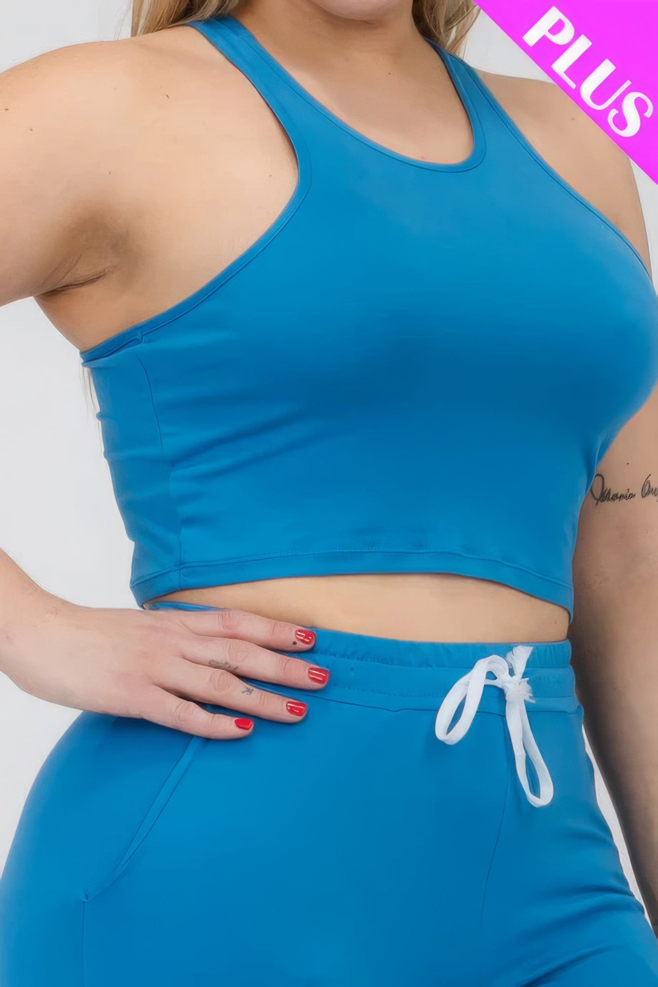 Plus Size Crop Tank Top & Ruched Pants Set JoySkyBoutique