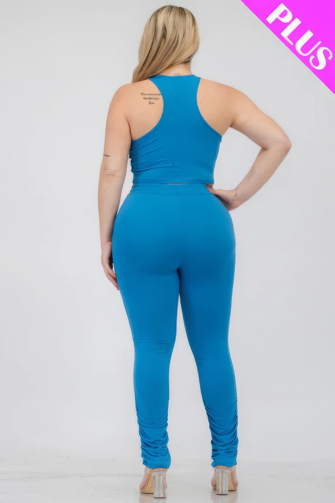 Plus Size Crop Tank Top & Ruched Pants Set JoySkyBoutique