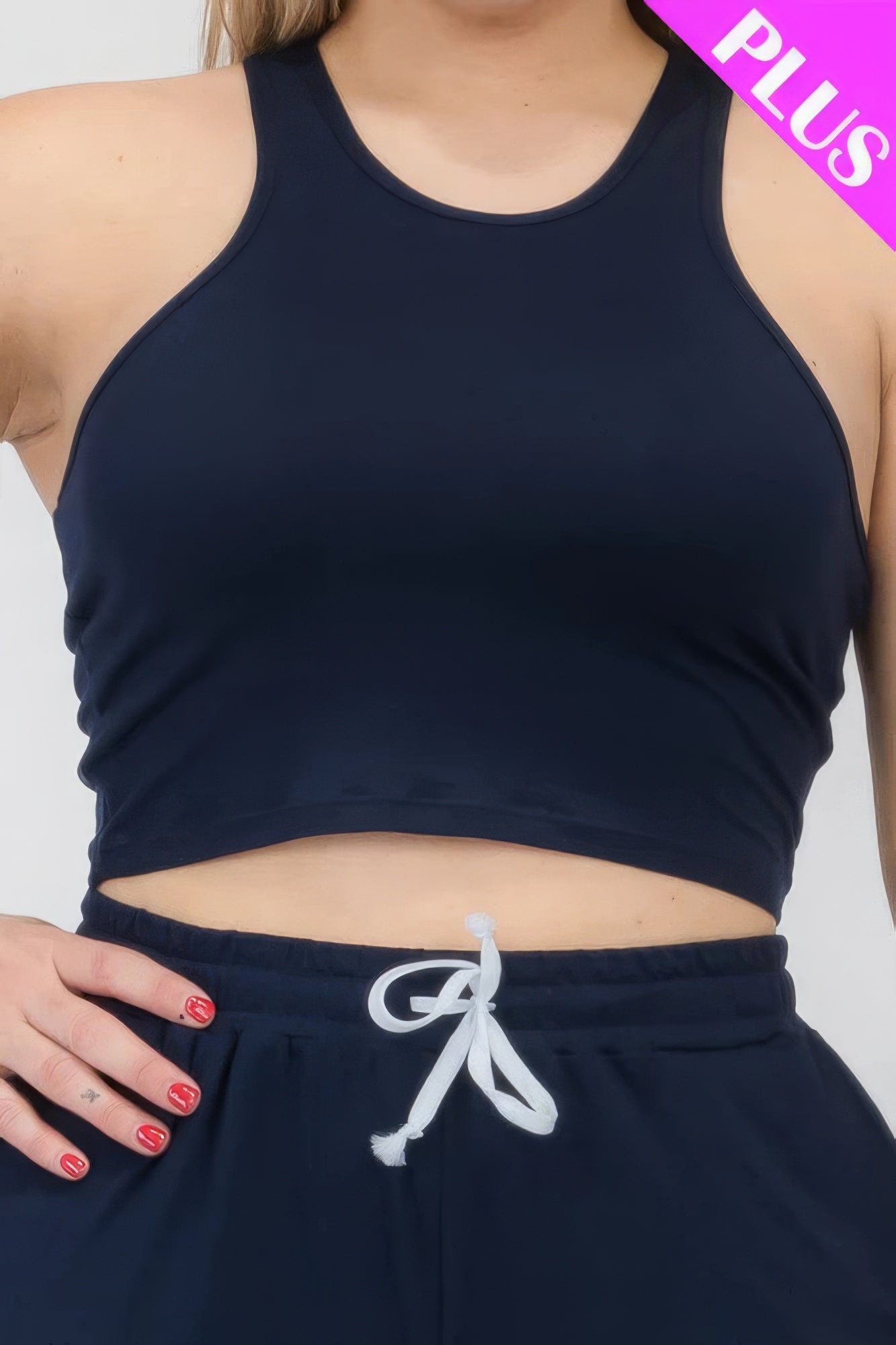 Plus Size Crop Tank Top & Ruched Pants Set JoySkyBoutique