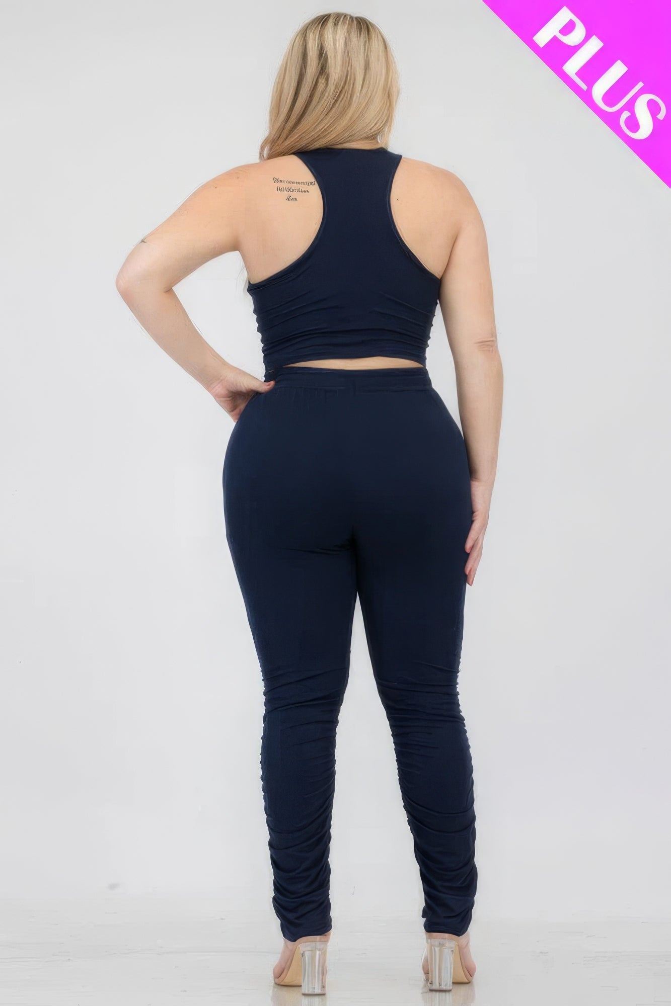 Plus Size Crop Tank Top & Ruched Pants Set JoySkyBoutique