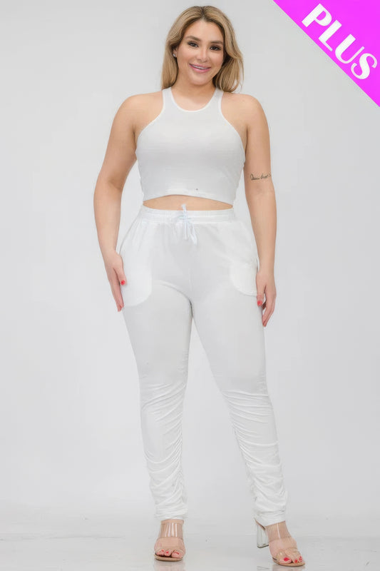 Plus Size Crop Tank Top & Ruched Pants Set JoySkyBoutique