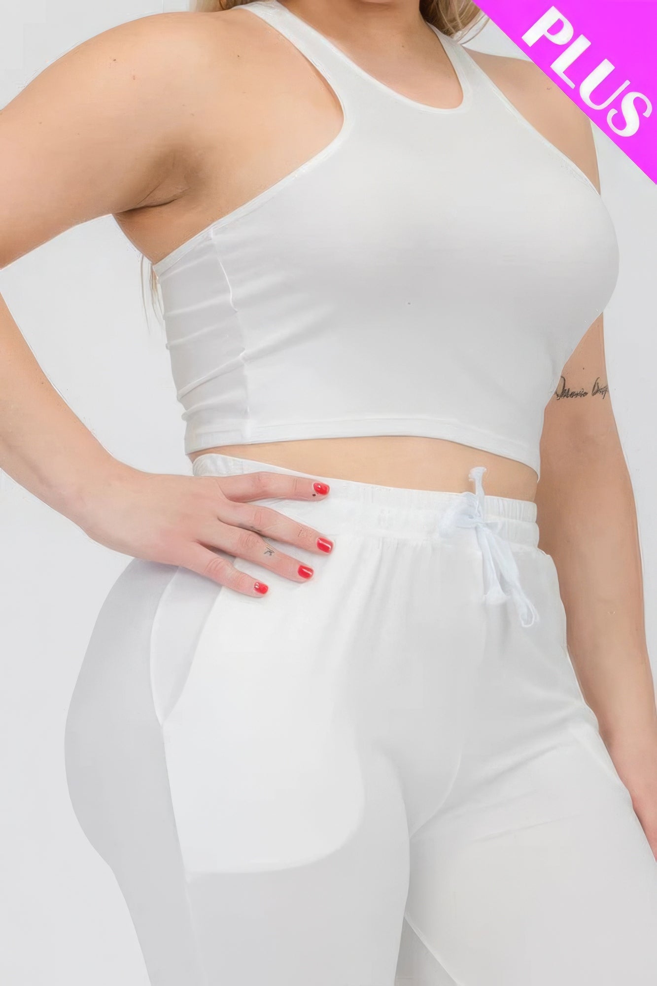 Plus Size Crop Tank Top & Ruched Pants Set JoySkyBoutique
