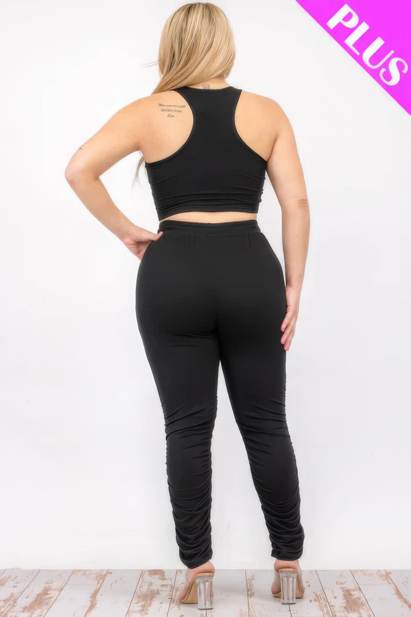 Plus Size Crop Tank Top & Ruched Pants Set JoySkyBoutique
