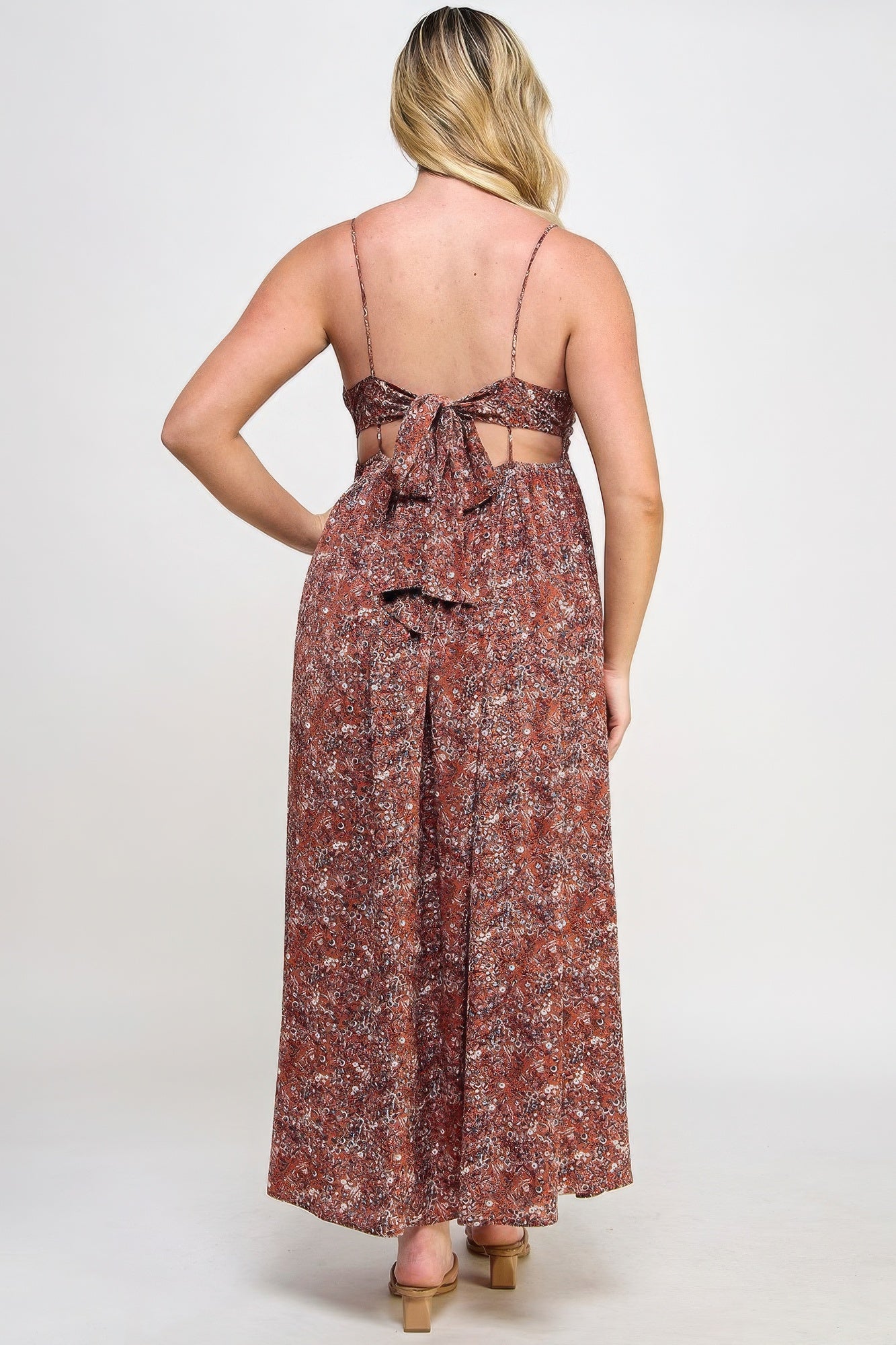 Floral Maxi Dress With Tie Back JoySkyBoutique