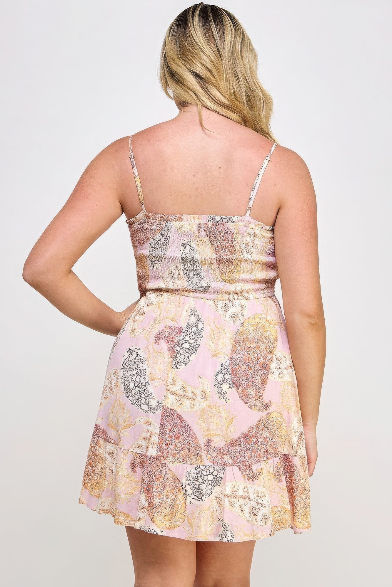 Plus Paisley Smocked Ruffle Mini Dress JoySkyBoutique