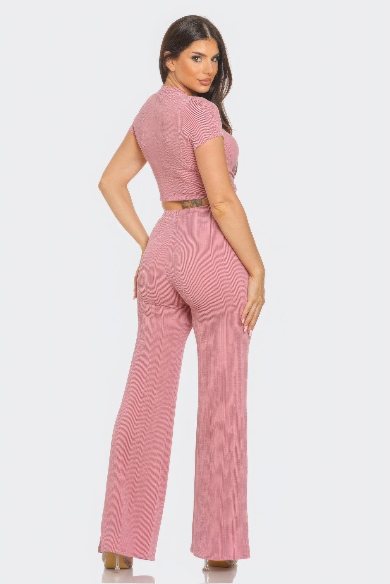 Front Twist Detail Top And Flare Pants Set JoySkyBoutique