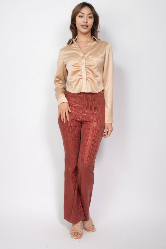 Sequined Fit & Flare Midrise Pants JoySkyBoutique