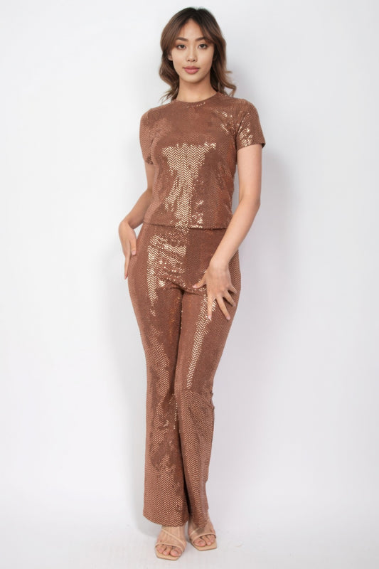 Sequined Fit & Flare Midrise Pants JoySkyBoutique