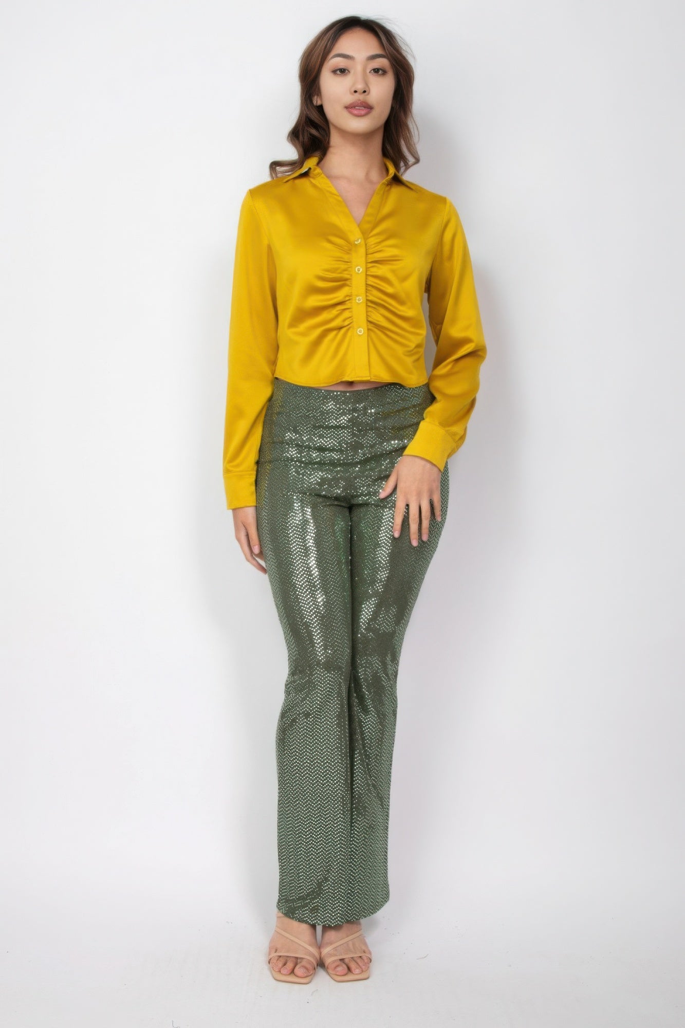 Sequined Fit & Flare Midrise Pants JoySkyBoutique