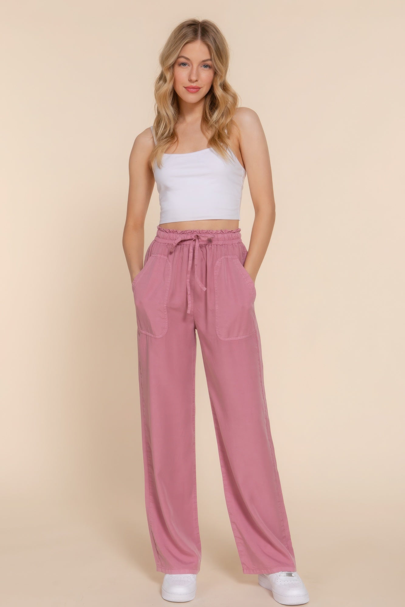 Elastic Waist Tencel Long Pants JoySkyBoutique