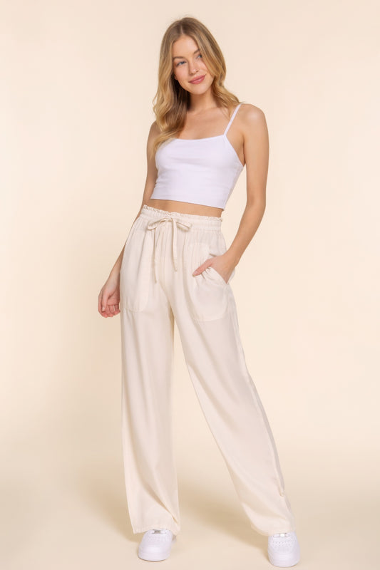 Elastic Waist Tencel Long Pants JoySkyBoutique