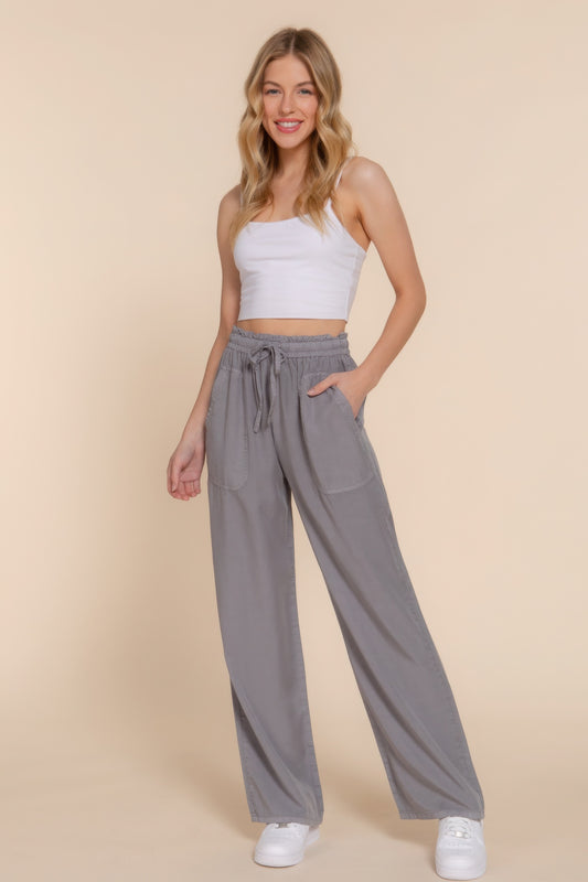 Elastic Waist Tencel Long Pants JoySkyBoutique