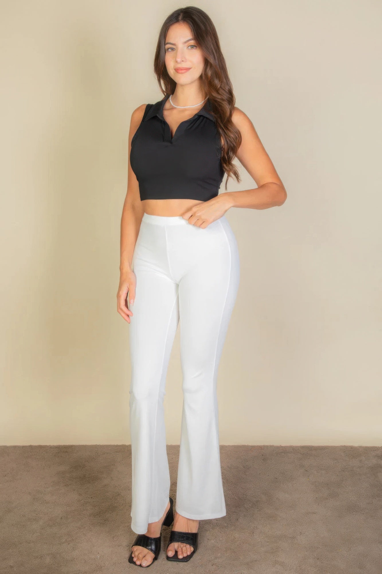 Solid Ribbed Polo Neck Tank Top JoySkyBoutique