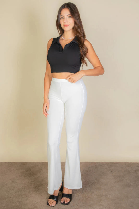 Solid Ribbed Polo Neck Tank Top JoySkyBoutique