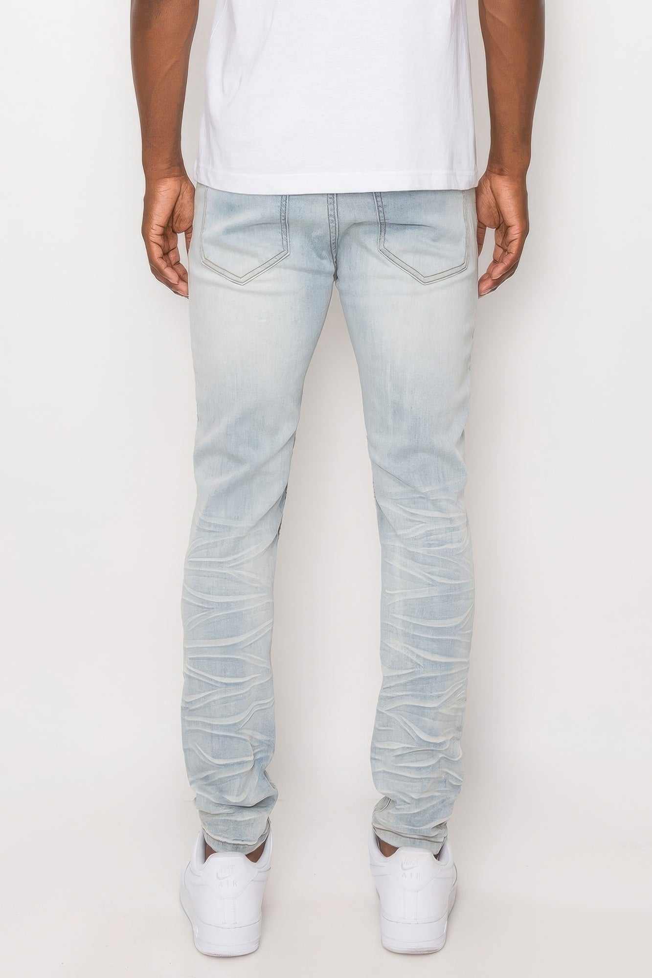 Men Creased Biker Denim Jeans JoySkyBoutique
