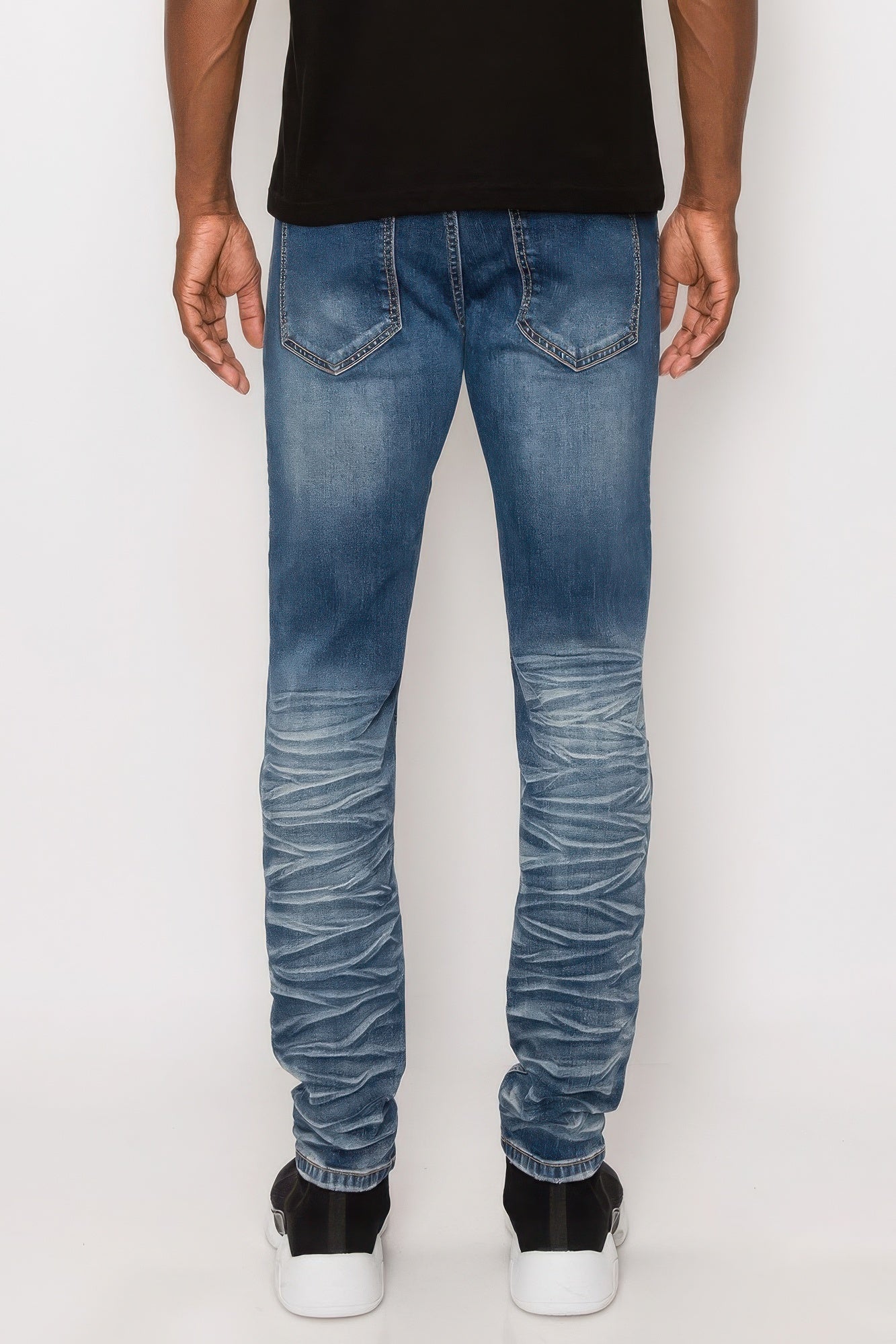 Men Creased Biker Denim Jeans JoySkyBoutique