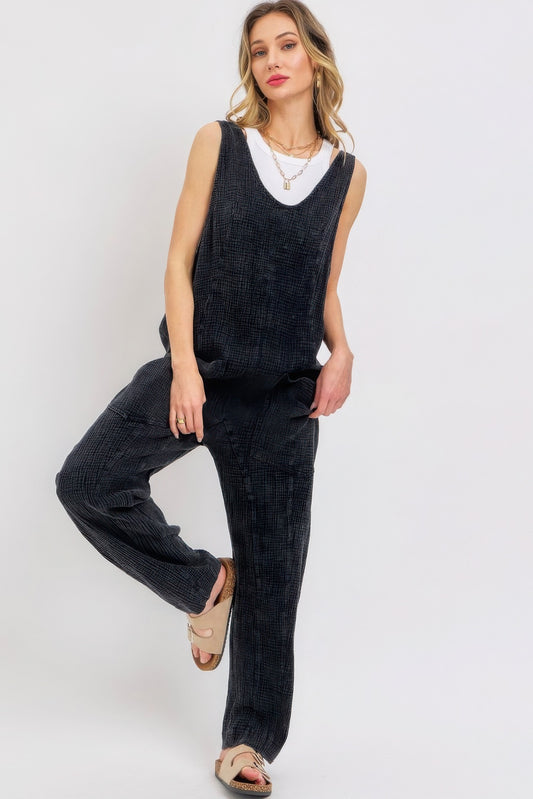 Mineral Washed Summer Jumpsuit JoySkyBoutique