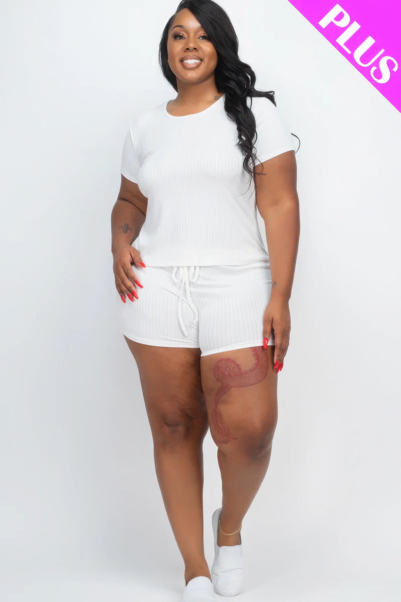 Plus Size Ribbed Short Sleeve Top&shorts Set JoySkyBoutique