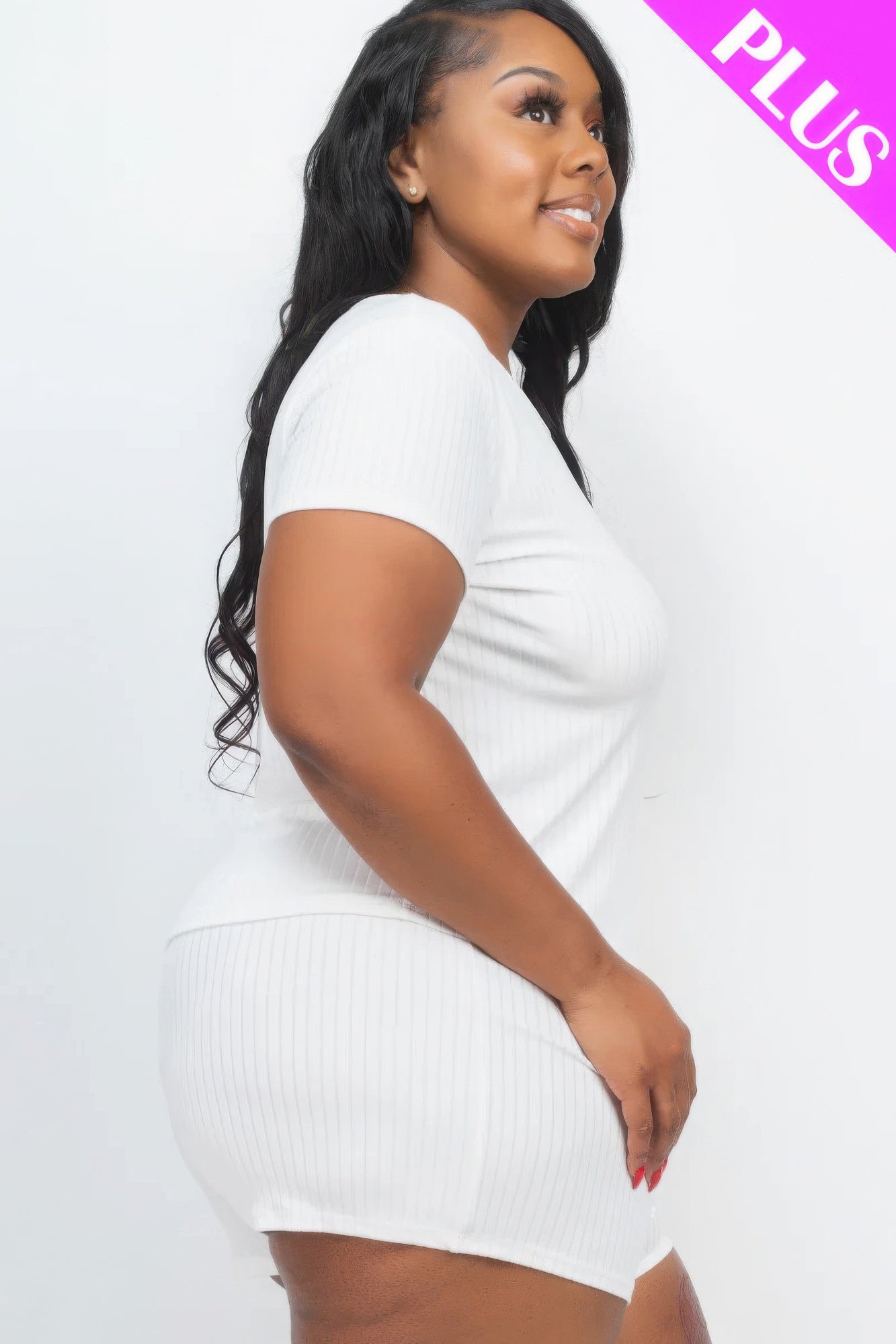 Plus Size Ribbed Short Sleeve Top&shorts Set JoySkyBoutique