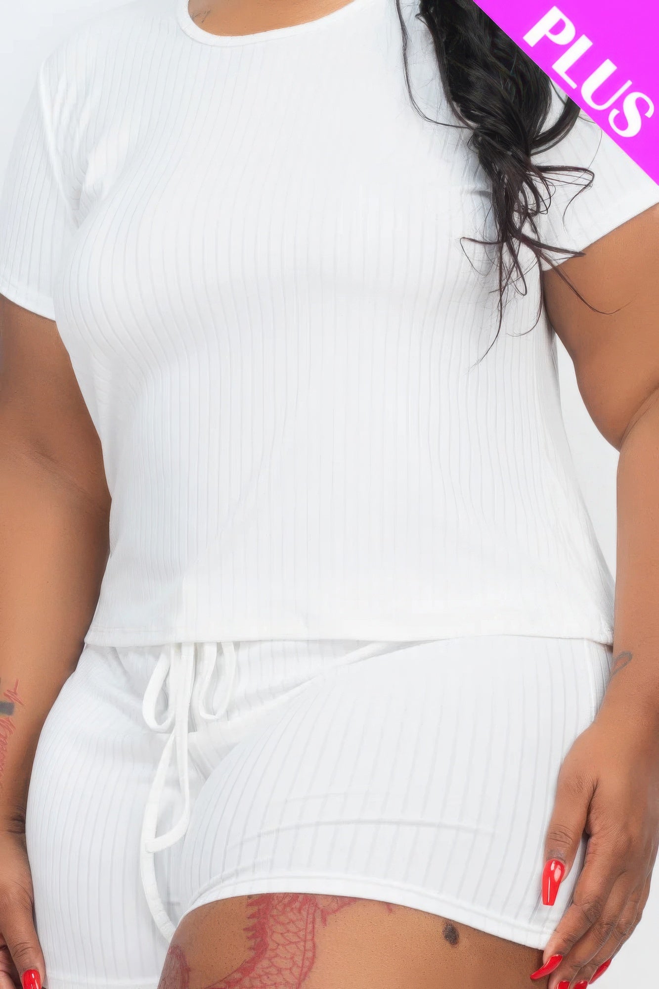 Plus Size Ribbed Short Sleeve Top&shorts Set JoySkyBoutique