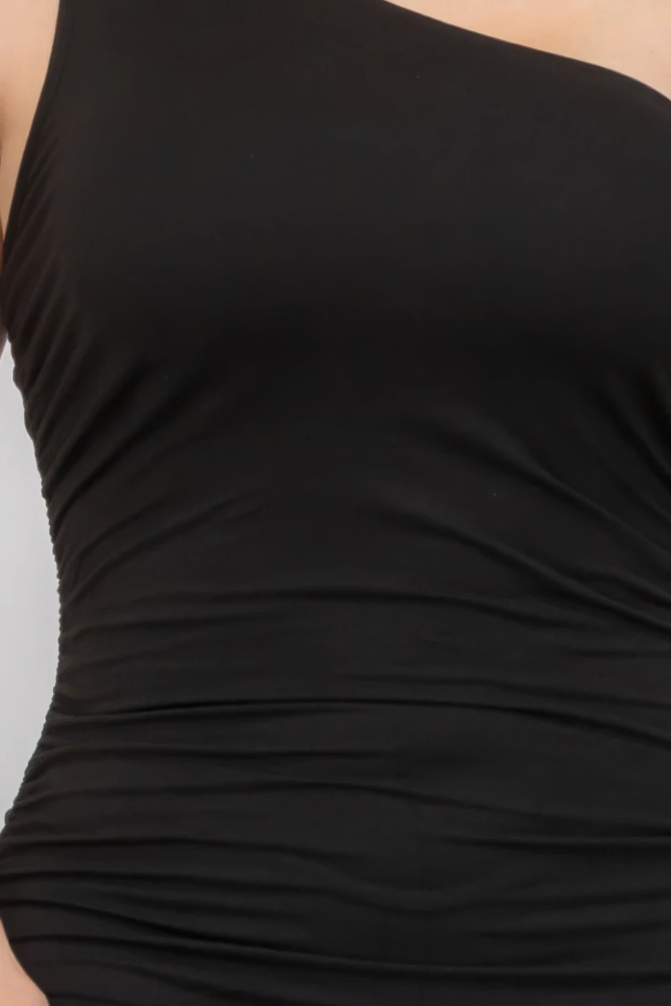 Plus Size Sexy Solid Color Ruched One Shoulder Midi Bodycon Dress JoySkyBoutique
