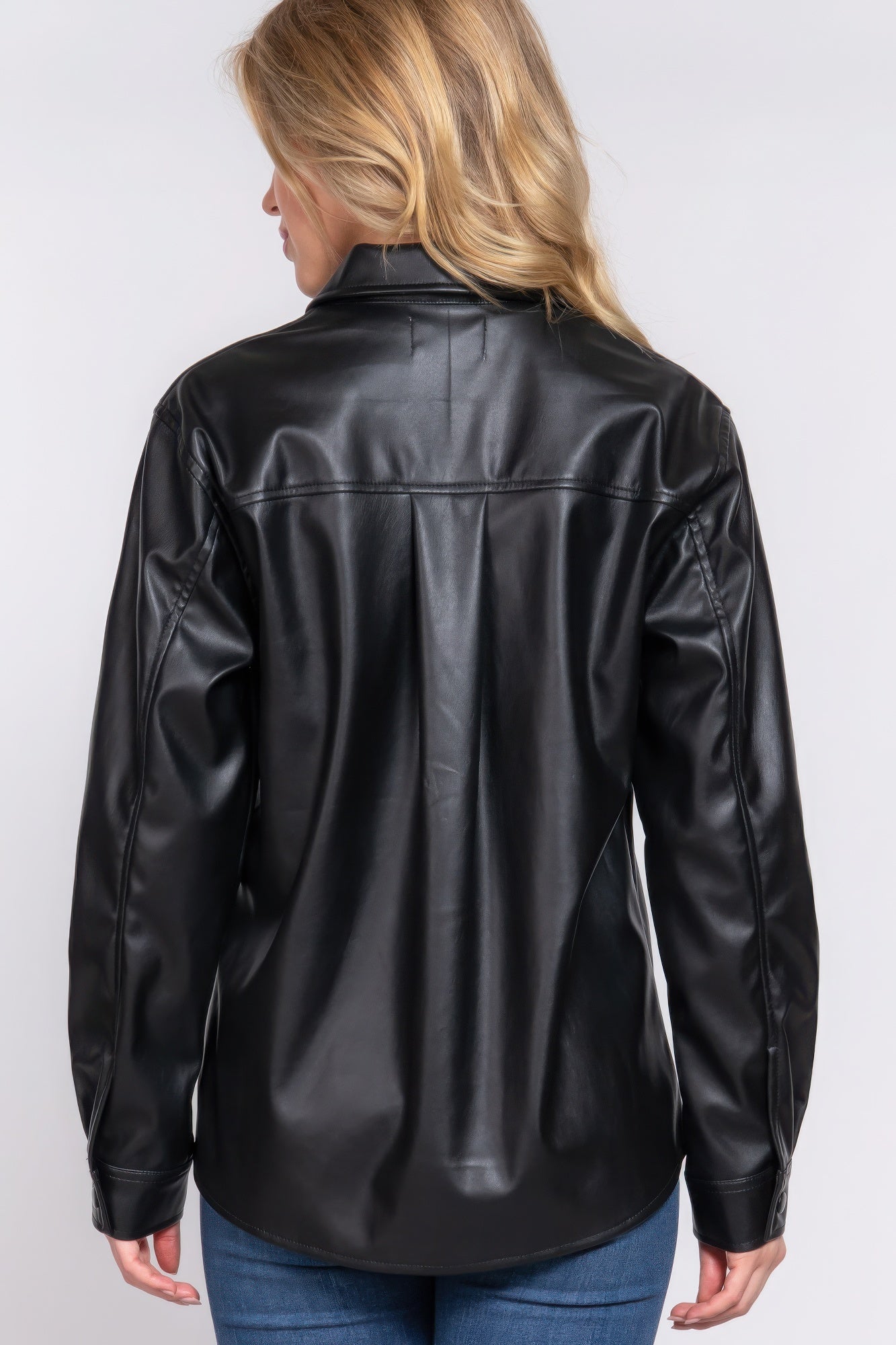 Long Slv Faux Leather Shacket JoySkyBoutique