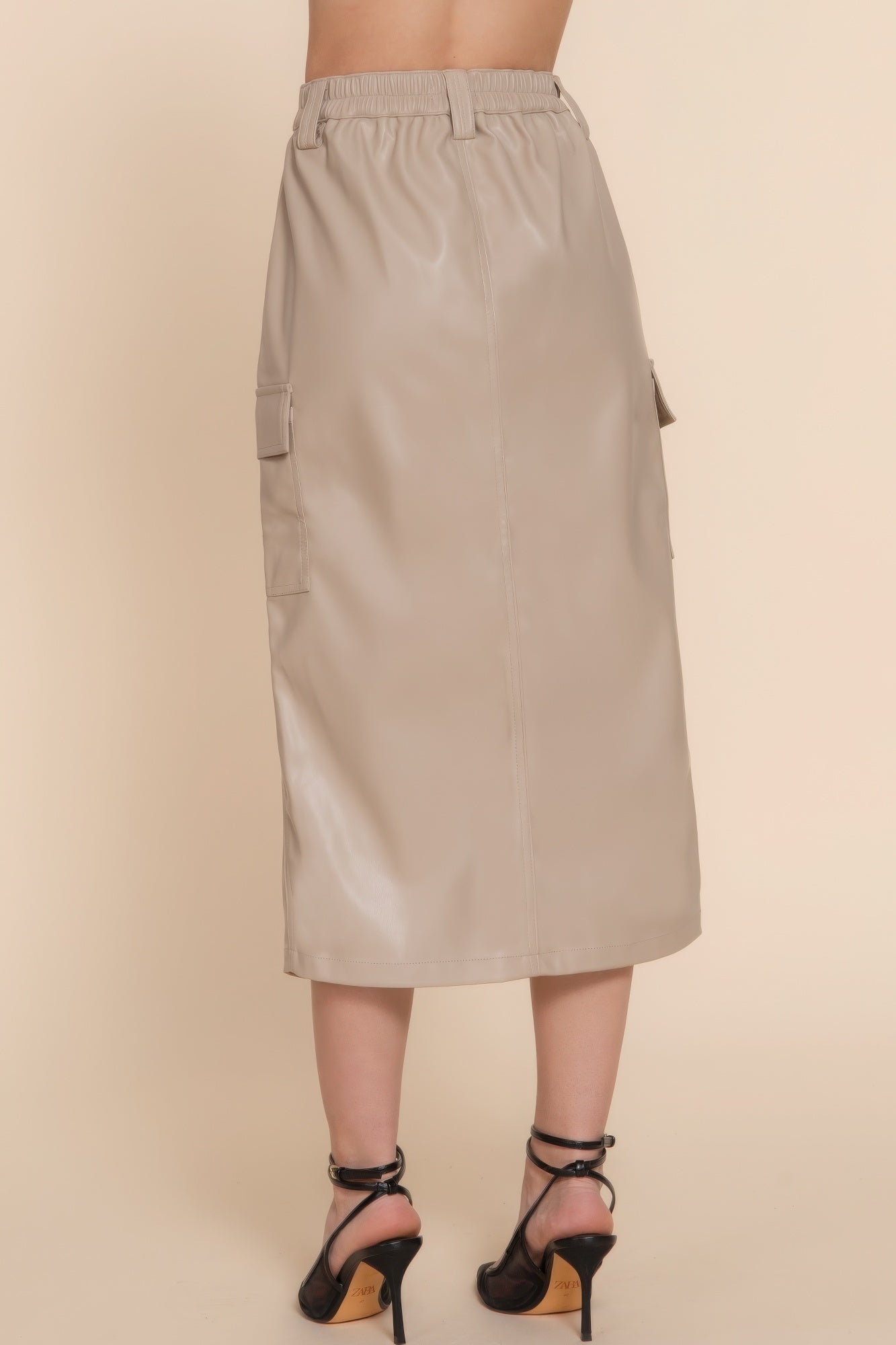 Faux Leather Midi Cargo Skirt JoySkyBoutique