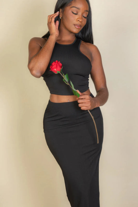 Ribbed cropped top and maxi side slit skirt JoySkyBoutique