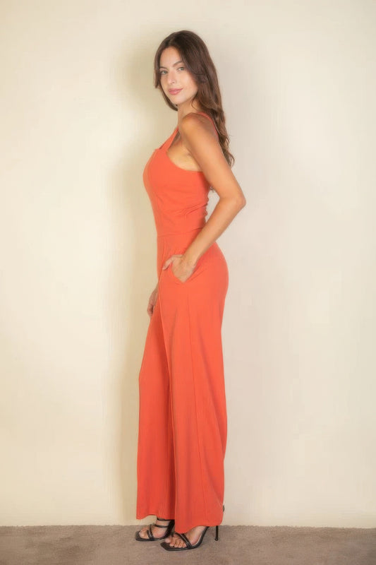 Notched neck cami jumpsuit JoySkyBoutique