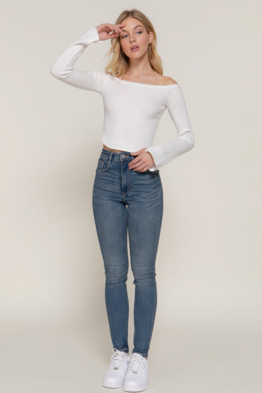 Long flare slv off shoulder sweater JoySkyBoutique