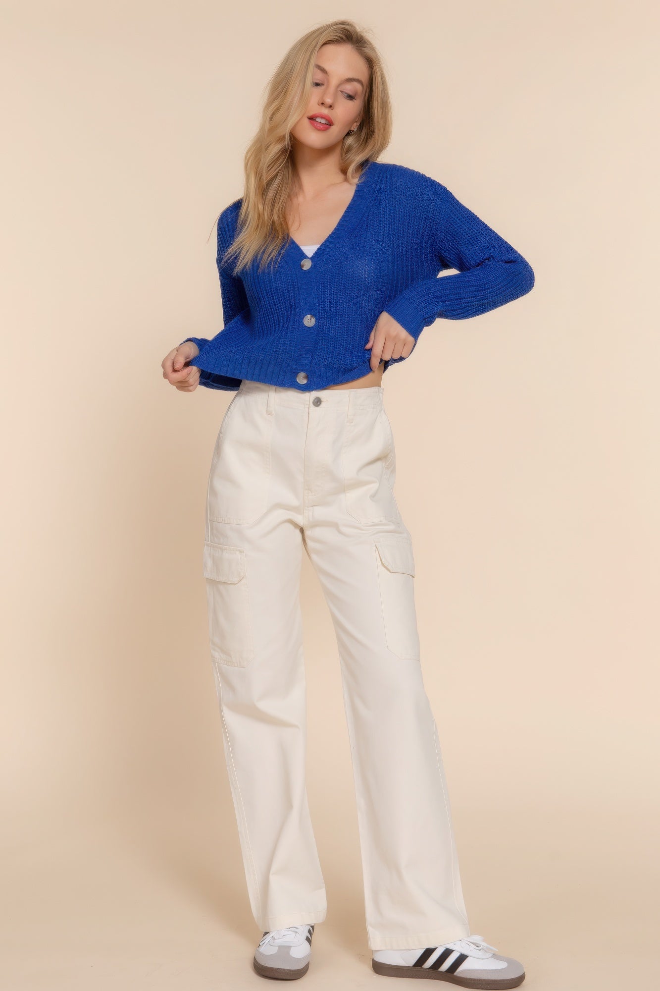 Long slv v-neck sweater cardigan JoySkyBoutique