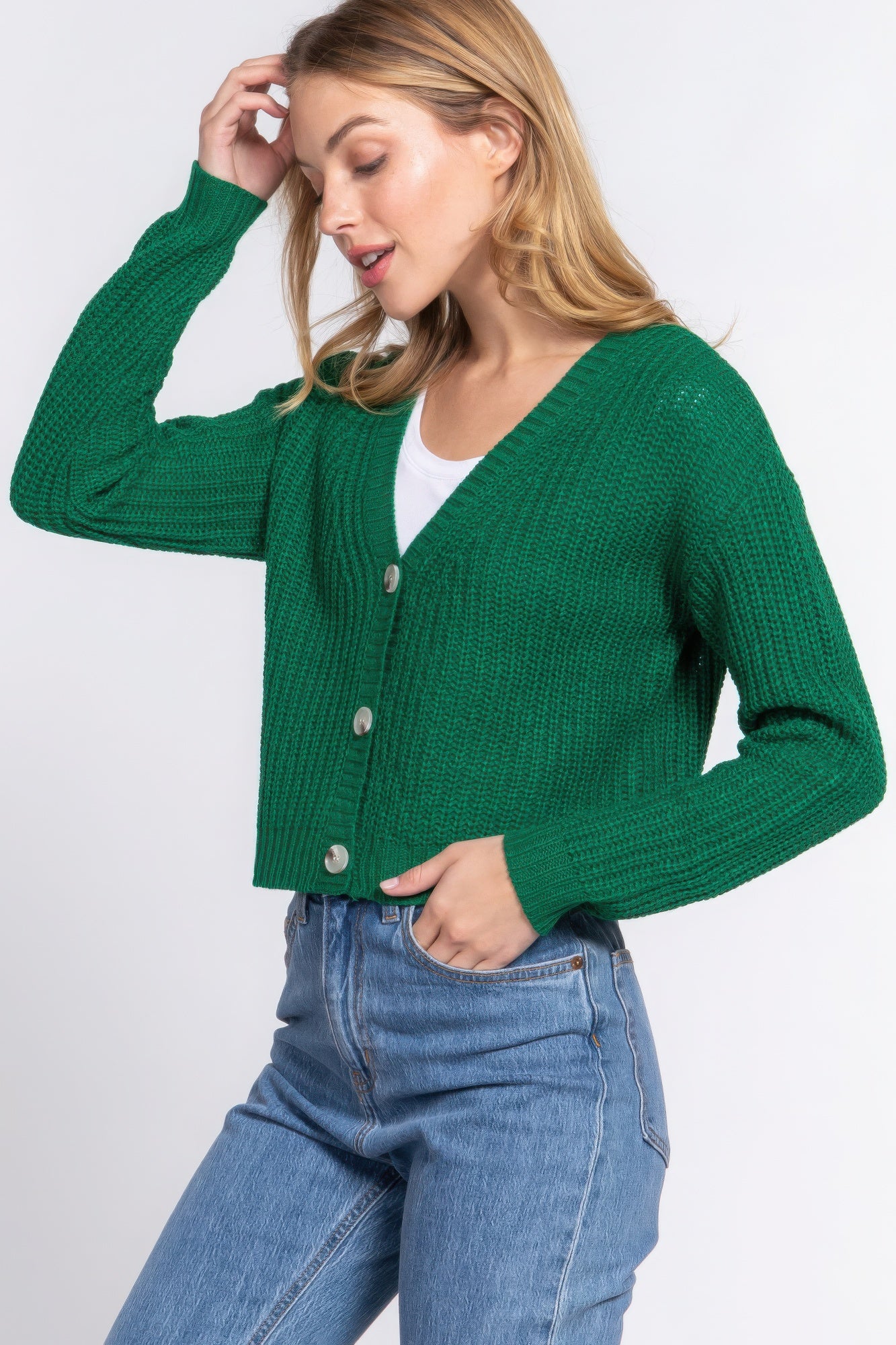 Long slv v-neck sweater cardigan JoySkyBoutique