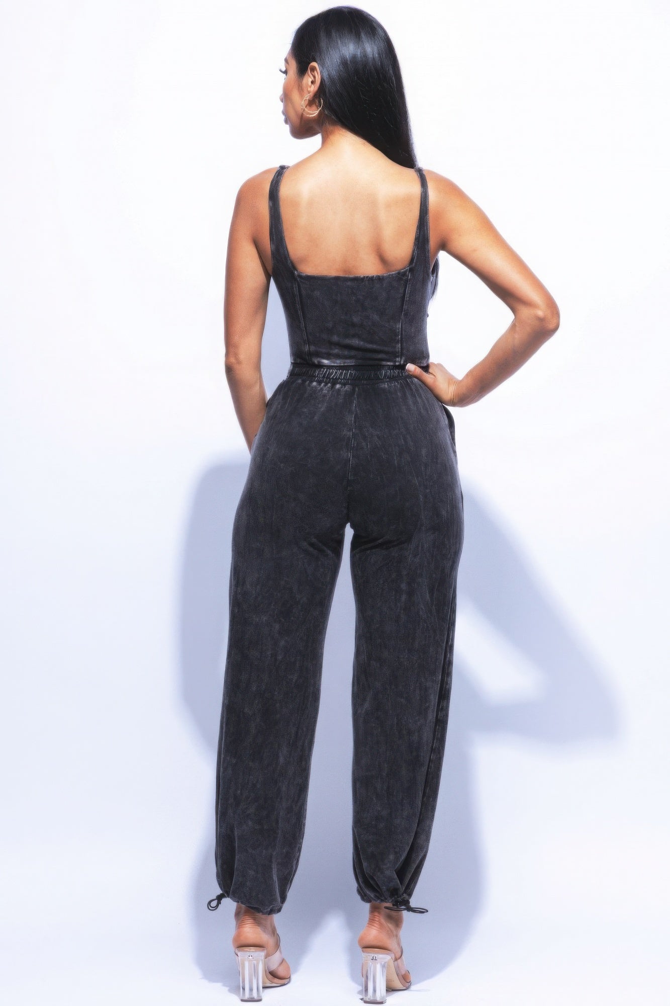 Washed Jumpsuit With Adjustable Ankle JoySkyBoutique