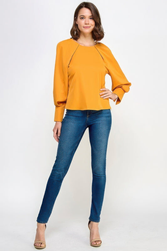Raglan Long Sleeve Top With Back Neck Tie JoySkyBoutique
